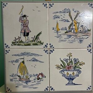 VTG KLM Business Class Delft Blue 6 x 6 tiles Nautical Dutch Wall Decor Trivet